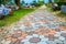 Walkway block stone color cement in the park and copy space add text Select focus with shallow depth of field