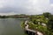 Walkway and bridge over a river