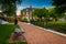 Walkway and buildings at John Hopkins University in Baltimore, M