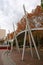 Walkway covered by continuous and undulating concrete canopy with tripod columns in autumn in University of Technology Sydney UTS