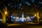 Walkway and fountain at night, at Forsyth Park, in Savannah, Georgia