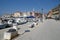 Walkway and motor boats in Rovinj harbour