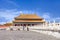 Walkway with ornate balustrade to pavilion, Palace Museum, Beijing, China