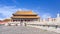 Walkway with ornate balustrade to pavilion, Palace Museum, Beijing, China