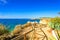 Walkway over beach Praia da Rocha in Portimao, Algarve, Portugal