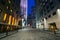 Walkway at Rockefeller Center at night, in Midtown Manhattan, New York