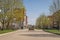 A walkway through soviet built apartment blocks in Sillamae in Estonia on a sunny day