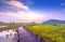 Walkway and sunrise at salt farm in South Korea