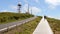 Walkway to the summit of Serra de Santa Barbara, topped with communications antennae, Terceira, Azores, Portugal