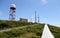Walkway to the summit of Serra de Santa Barbara, topped with communications antennae, Terceira, Azores, Portugal
