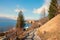 Walkway at tourist resort Tegernsee, view to the castle, upper bavaria