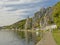 Walkway towards Bayard rock formation along river Meuse inin Dinant, Belgium