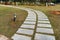 Walkways, concrete slabs lined up in lawns, beautiful designs