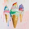 Wall art design of Melting Ice Cream Cone. Colorful painting