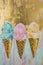 Wall art design of Melting Ice Cream Cone. Colorful painting