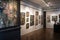 a wall art gallery featuring various paintings, sculptures, and drawings