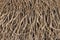 Wall barricade of entangled wood sticks and dried branches wooden background pattern