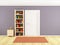 Wall with bookcase and door