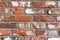 Wall of bright old red brick as beautiful loft-style background