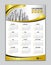 Wall calendar 2029 template, calendar 2029 design, gold wave background, desk calendar 2029 design, Week start Sunday, flyer, Set