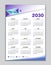 Wall calendar 2030 template, desk calendar 2030 design, Week start Sunday, business flyer, Set of 12 Months, Week starts Sunday,