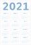 Wall calendar template for 2021 in a classic minimalist style. Week starts on Monday. Business illustration. Monthly calendar. A1