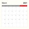 Wall calendar template for March 2021. Holiday and event planner, week starts on Monday