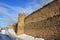 The wall of castle in Sighnaghi town in winter