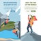 Wall climbers. Banners with risk strong brave persons mountain climbers garish vector business banners with place for