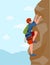 Wall climbers. Mountain rock climber. Man healthy active lifestyle activities garish vector illustration