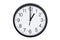 Wall clock shows time 1 o`clock on white isolated background. Round wall clock - front view. Thirteen o`clock