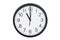 Wall clock shows time 11 o`clock on white isolated background. Round wall clock - front view. Eleven o`clock