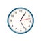 Wall clock vector illustration. Contemporary timepiece, interior decor item. Modern plastic watch color flat design