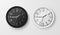 Wall clocks. Office black and white analog clock face. Vector circle watches