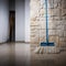 Wall companion Mop casually leans against the quiet wall