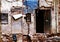 Wall with a door in a ruined house