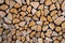 Wall firewood, Background of dry chopped firewood logs in a pile
