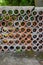 Wall of fragments of a clay pipe wall-mounted closeup texture background