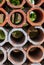 Wall of fragments of a clay pipe wall-mounted closeup texture background