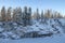 Wall of the Marble Canyon on a January day. Ruskeala Mountain Park. Karelia