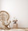 Wall mock up in white simple interior with wooden armchair, farmhouse style