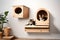 Wall-mounted wooden cat two house on hang in wall Generated Ai