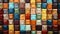 A wall of multicolored leather suitcases. Generative AI image.