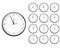 Wall office clock icon set. showing every hours.