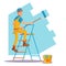 Wall Painter Vector. Worker At Work.