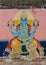 Wall painting shows sitting Lord Vishnu.