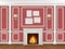 Wall with pilasters, fireplace, sconces