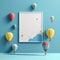 Wall poster mockup colorful hot air balloons in a sky of blues AI generation