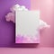 Wall poster mockup pink and purple sky of dancing clouds AI generation