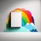 Wall poster mockup rainbow of colors and a mountain of clouds AI generation